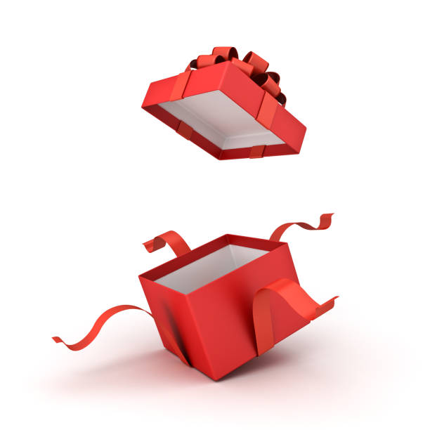 istock Open red gift box or red present box with red ribbons and bow isolated on white background with shadow 3D rendering 1583988437