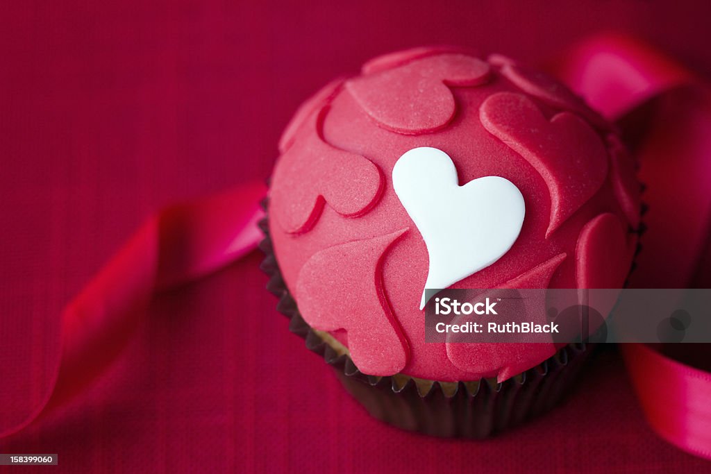 Valentine cupcake Cupcake decorated with fondant hearts Baked Stock Photo
