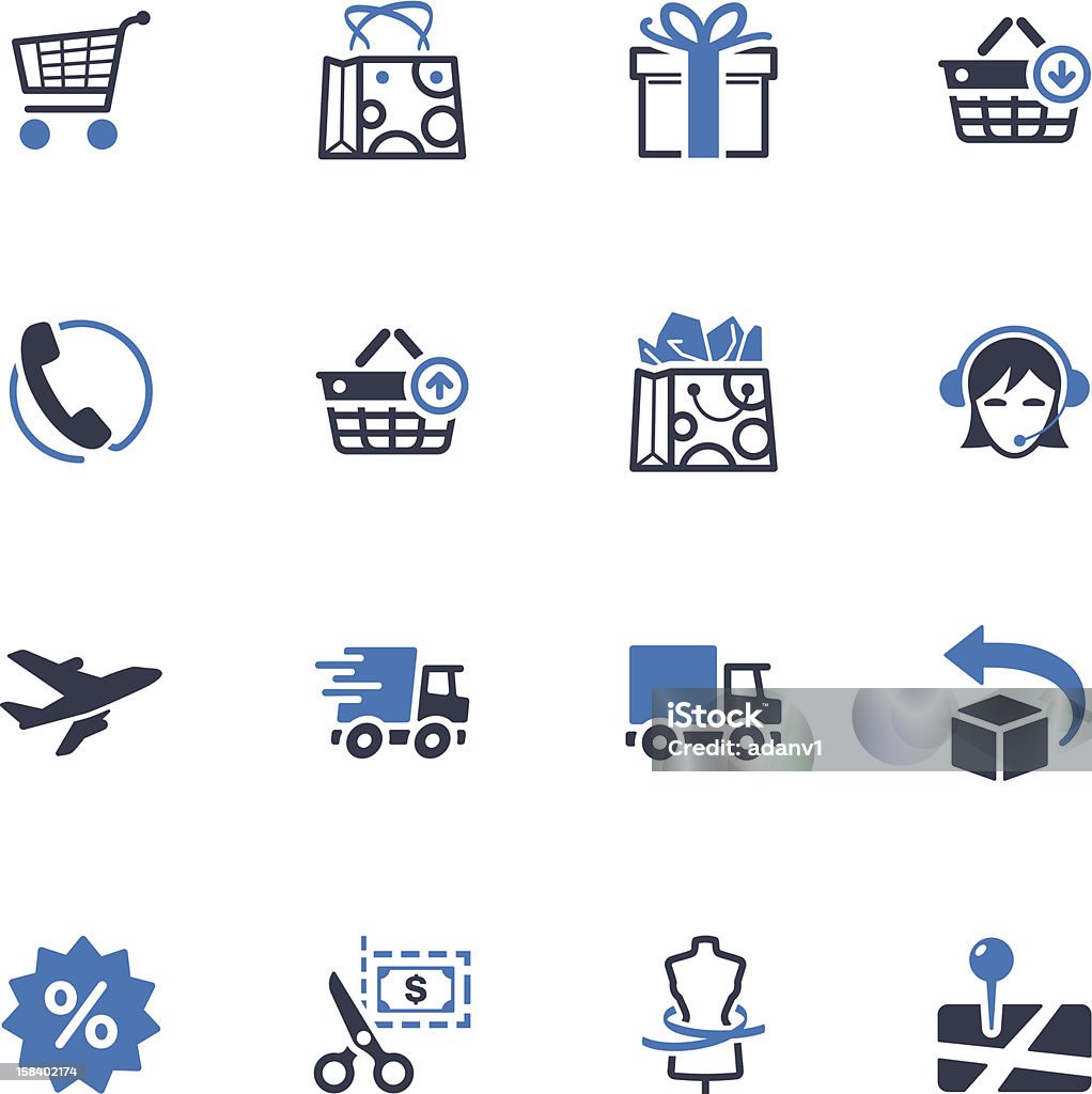 Shopping und E-commerce Icons Set 1-Blue-Serie - Lizenzfrei Flugzeug Vektorgrafik