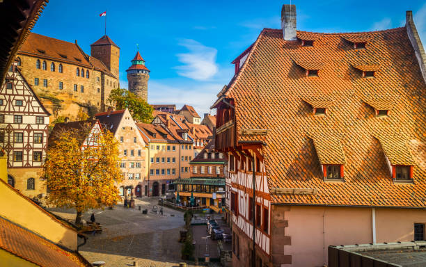 view of old town of Nuremberg at sunny fall day, Germany at fall