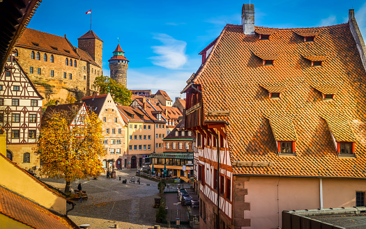 view of old town of Nuremberg at sunny fall day, Germany at fall