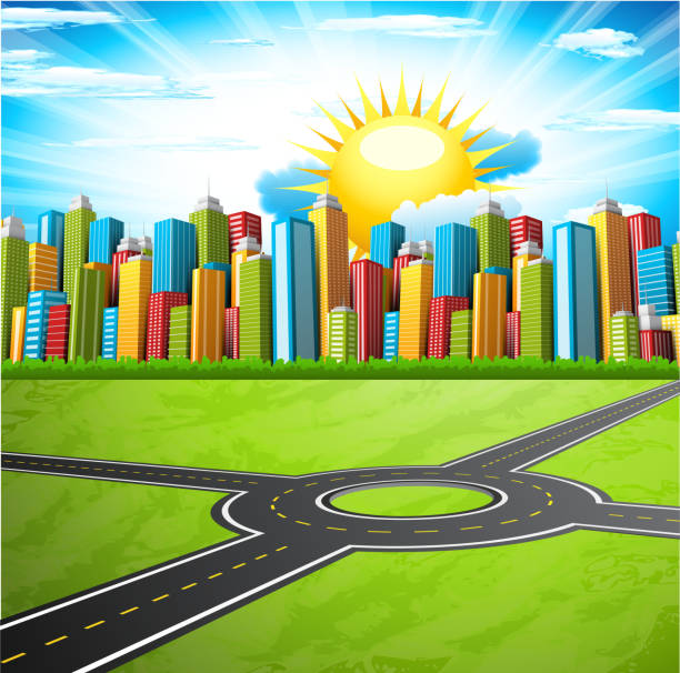 ilustrações, clipart, desenhos animados e ícones de cartoon cidade - lane sunlight sunbeam plant