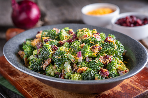 Broccoli Salad with Bacon, Dried Cranberries and Cheddar Cheese