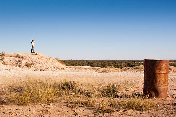 Young woman tourist in rural Australia at an opal mining site