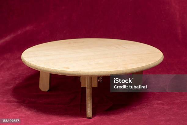 Wooden Table On Red Background Stock Photo - Download Image Now - Cutting Board, Domestic Room, Food And Drink Industry