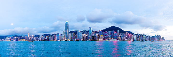 Panorama of Victoria Harbor and Hong Kong Island at night
