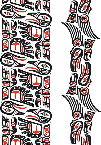 Haida style tattoo pattern Haida style seamless pattern created with animal images. Editable vector illustration. totem pole stock illustrations