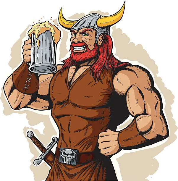 Vector illustration of Drinking Viking