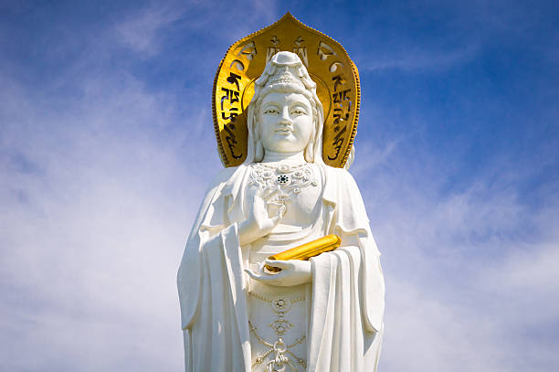 Bodhisattva Guan Yin, Hainan Island, China. The Guan Yin of the South Sea of Sanya is a 108-metre statue of the bodhisattva Guan Yin, located near the Sanya City on Hainan Island, China. kannon bosatsu stock pictures, royalty-free photos & images