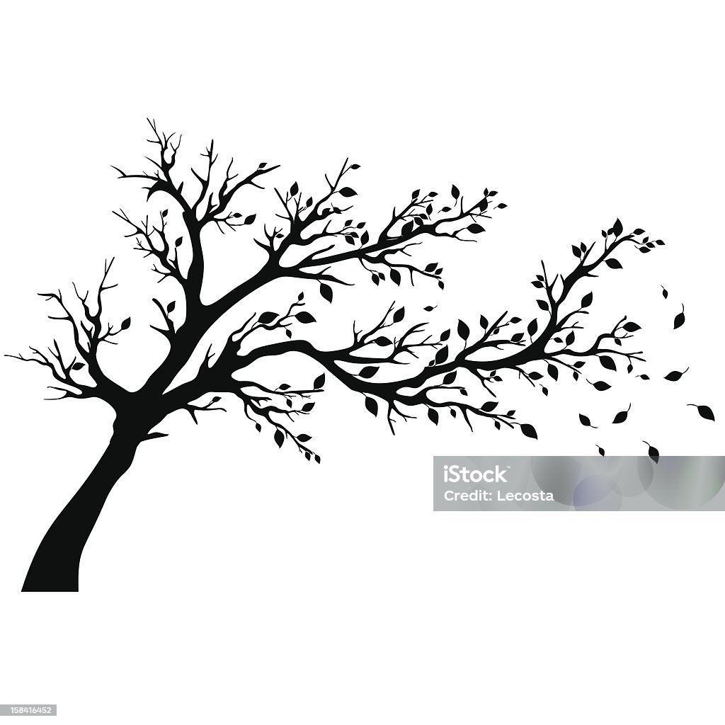 Tree silhouettes. Tree with falling leaves. Black And White stock vector