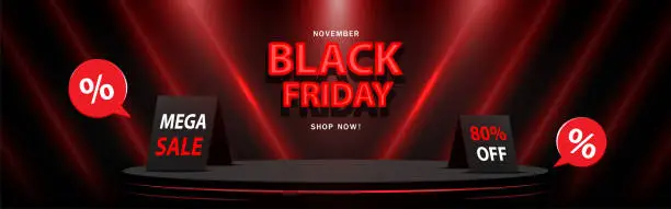 Vector illustration of Black Friday Sale concept Stage podium for product display. Vector illustration.