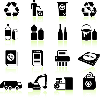Recycling process black & white icon set