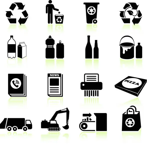 Vector illustration of Recycling process black & white royalty free vector icon set