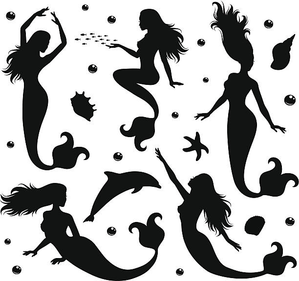 Mermaids. Collections of vector silhouettes of a mermaid. dancing school stock illustrations