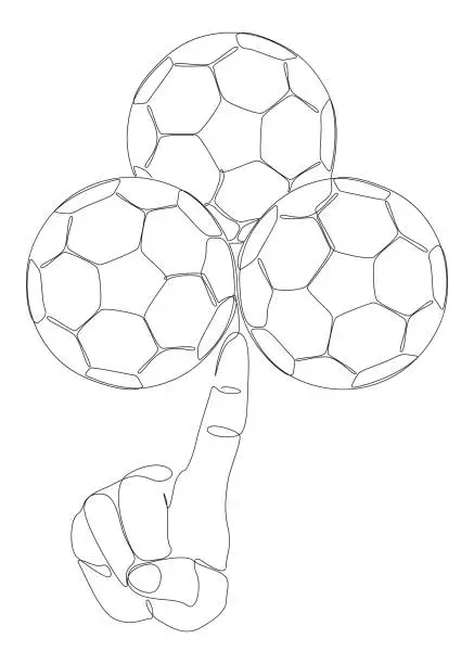 Vector illustration of One continuous line of hand with Football, Soccer ball. Thin Line Illustration vector sport concept. Contour Drawing Creative ideas.