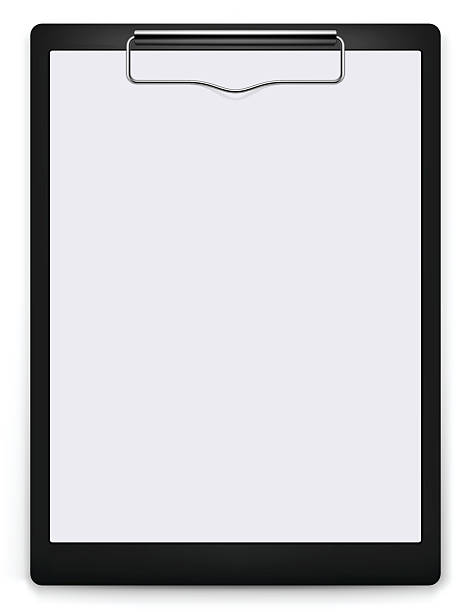 Black and white clip board with blank paper on top  vector art illustration