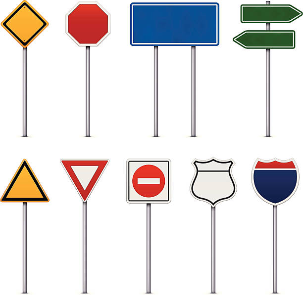 Set of Road Signs Set of Road Signs on white background. caution sign stock illustrations