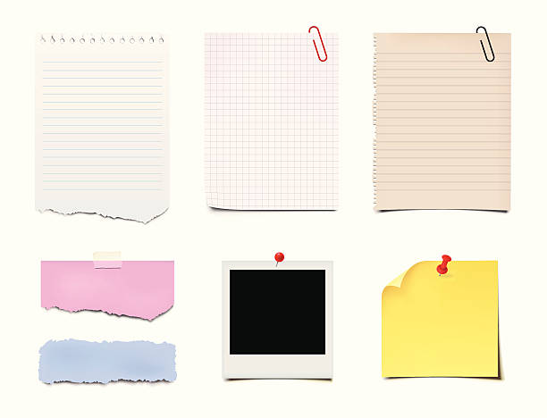 Notes, Post-it and Paper Notes, Post-it and Paper on white background. black notebook stock illustrations