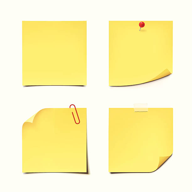 illustrazioni stock, clip art, cartoni animati e icone di tendenza di giallo sticky note su sfondo bianco - biglietto adesivo