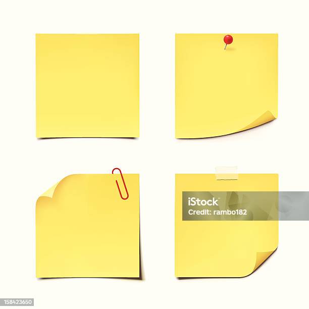 Amarelo Notas Autocolantes No Fundo Branco - Arte vetorial de stock e mais imagens de Papel Adesivo - Papel Adesivo, Vetor, Caderno de notas