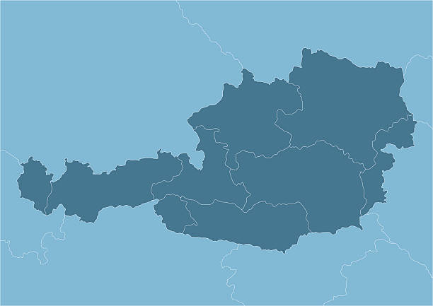 Austria map with internal provinces borders marked Very detailed Austria map - easy to edit. austria map stock illustrations