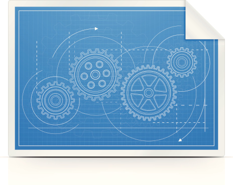 Blueprint with Gears on white background.