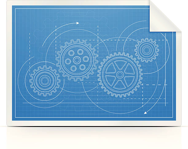 Blueprint with Gears Blueprint with Gears on white background. blueprint drawings stock illustrations