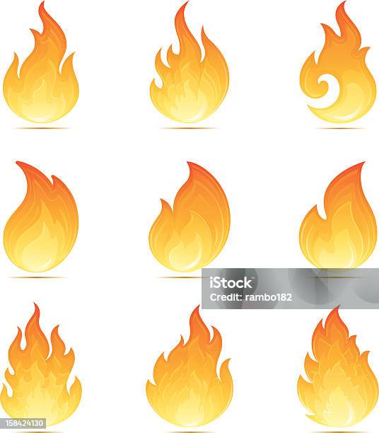 Значки Flame — стоковая векторная графика и другие изображения на тему Абстрактный - Абстрактный, Бушующее пламя, Векторная графика