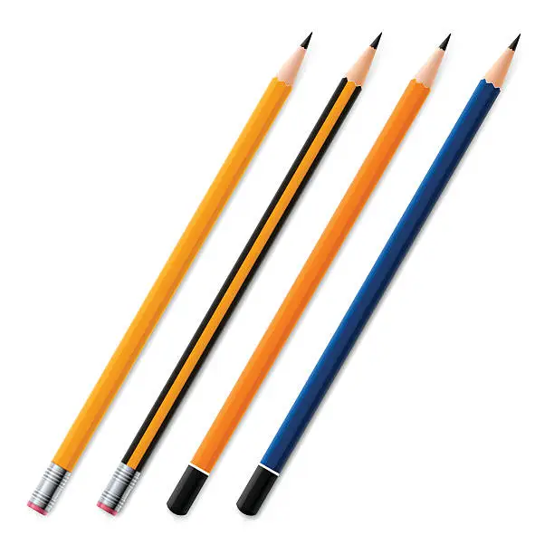 Vector illustration of Four different pencils laid on a white surface