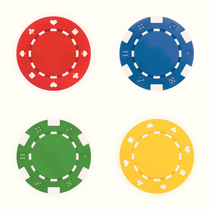 Gambling Chips in foor colours on white background. Gradient Mesh used.
