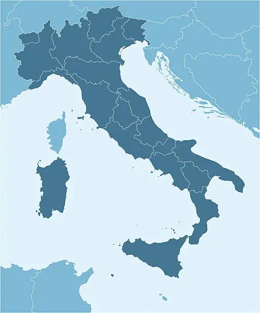 Vector illustration of A map of Europe, focused on Italy