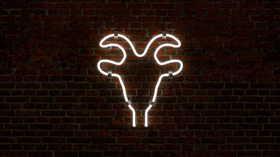 3D Dragon Shaped Neon Lamp Light on Dark Brick Wall Background