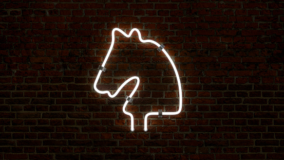 3D Horse Shaped Neon Lamp Light on Dark Brick Wall Background