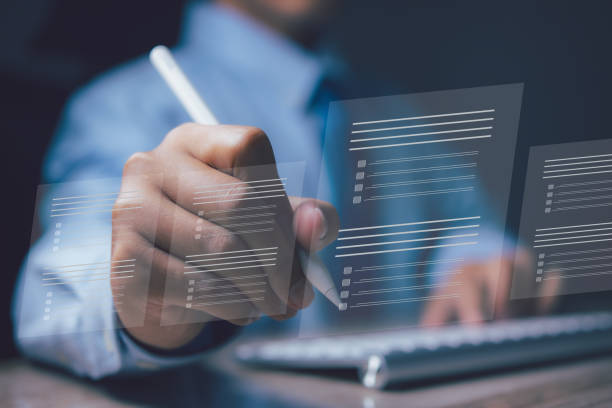 istock Businessman checkbox correct sign mark for document approve. acceptance and quality agreement, assurance, evaluation and checklist. 1584258135