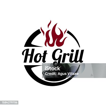 istock Grilled barbecue typography sign with crossed flames. symbol for restaurant, cafe and bar. 1584279706
