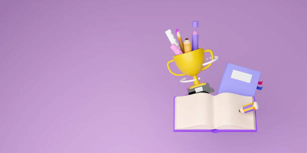 istock Back to school education background concept school accessories and items. 3D render illustration. 1584289413