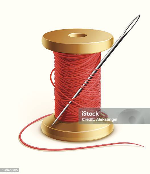 A Reel Of Red Sewing Thread And A Needle Stock Illustration - Download Image Now - Spool, Sewing Needle, Thread - Sewing Item