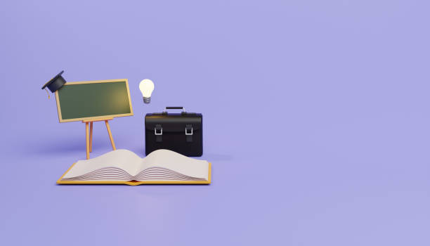 istock Back to school education background concept school accessories and items. 3D render illustration. 1584292050