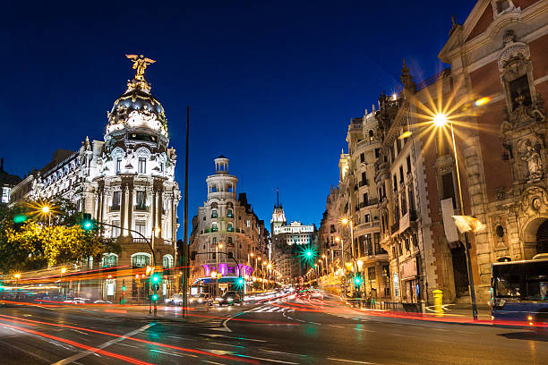 istock Rays of traffic light on Gran Via in Madrid, Spain 158430100