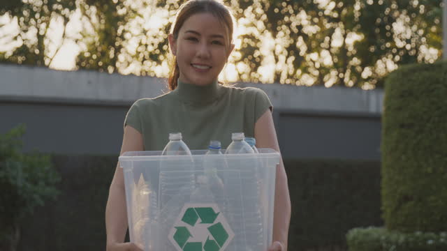 Go green together. Recyclable plastic bottle. Reduce plastic garbage.