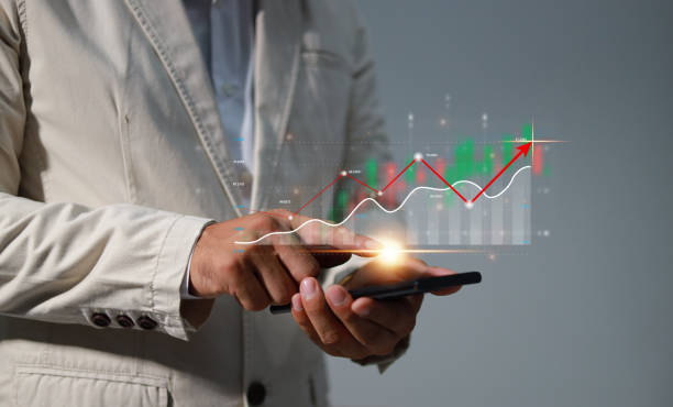 istock Analysis profitability positive indicators of working companies with digital augmented reality graphics. 1584312728