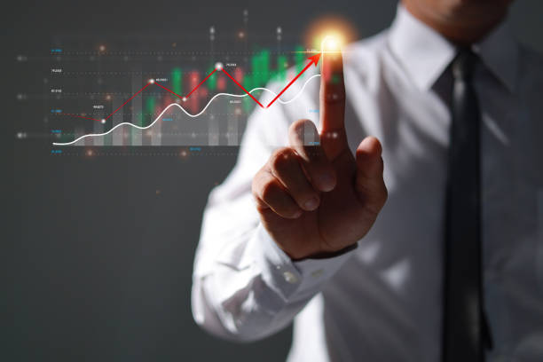 istock Analysis profitability positive indicators of working companies with digital augmented reality graphics. 1584312734