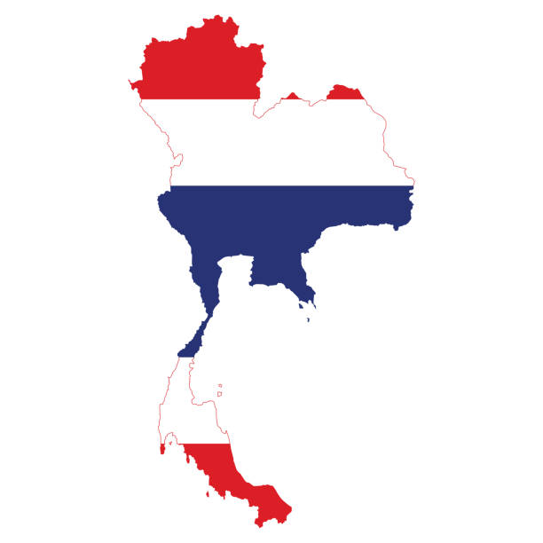 thajsko mapa vlajka. vektorový design izolovaný na bílém pozadí - thailand map stock ilustrace