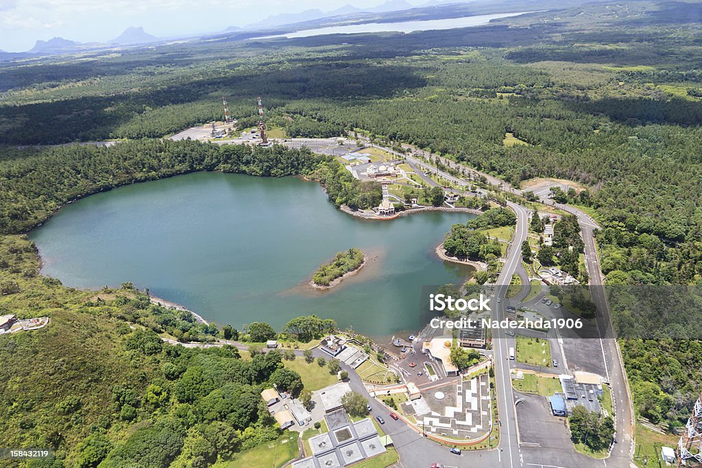 aerial view of Grand Bassin, Mauritius aerial view of Grand Bassin lake and temples in Mauritius Majestic Stock Photo