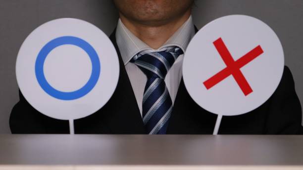 istock Businessman with round stick and cross stick 1584329072
