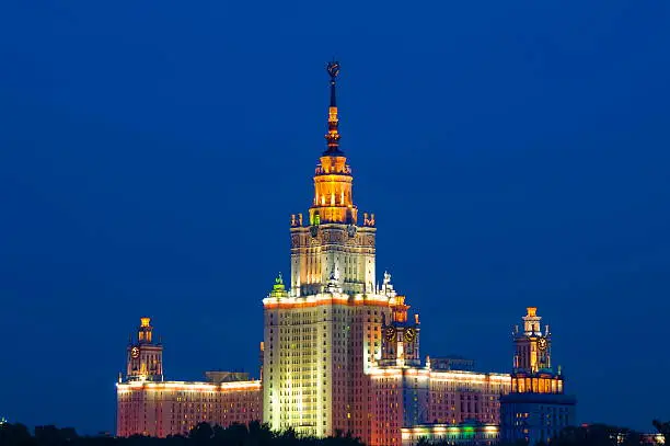 The main building of Moscow State University in Moscow, Russia