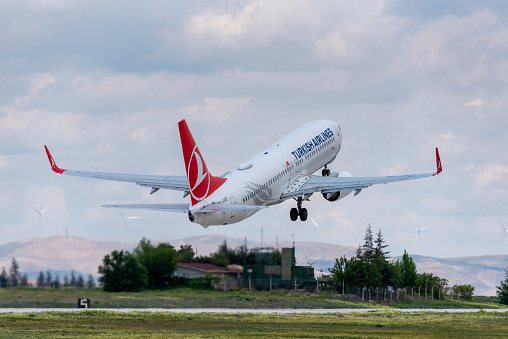 Konya, TURKEY - May 9, 2023: Konya Airport is one of the local destinations of Turkish Airlines and flights from Istanbul Airport are operated daily.