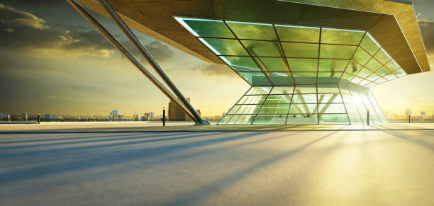 istock 3D empty concrete floor with polygon shape design modern building exterior 1584417892