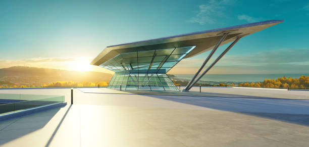 istock 3D empty concrete floor with polygon shape design modern building exterior 1584418010