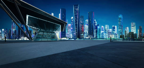 istock 3D empty concrete floor with polygon shape design modern building exterior 1584419508
